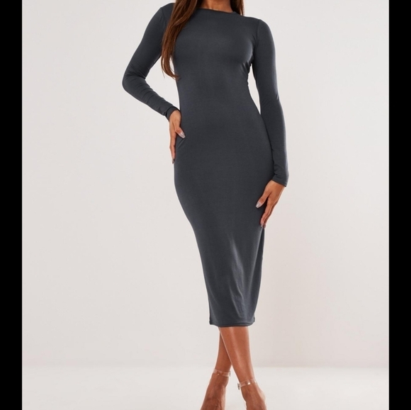 BNWT MISSGUIDED LONG SLEEVE CREW NECK MIDI ROSE - Picture 1 of 8